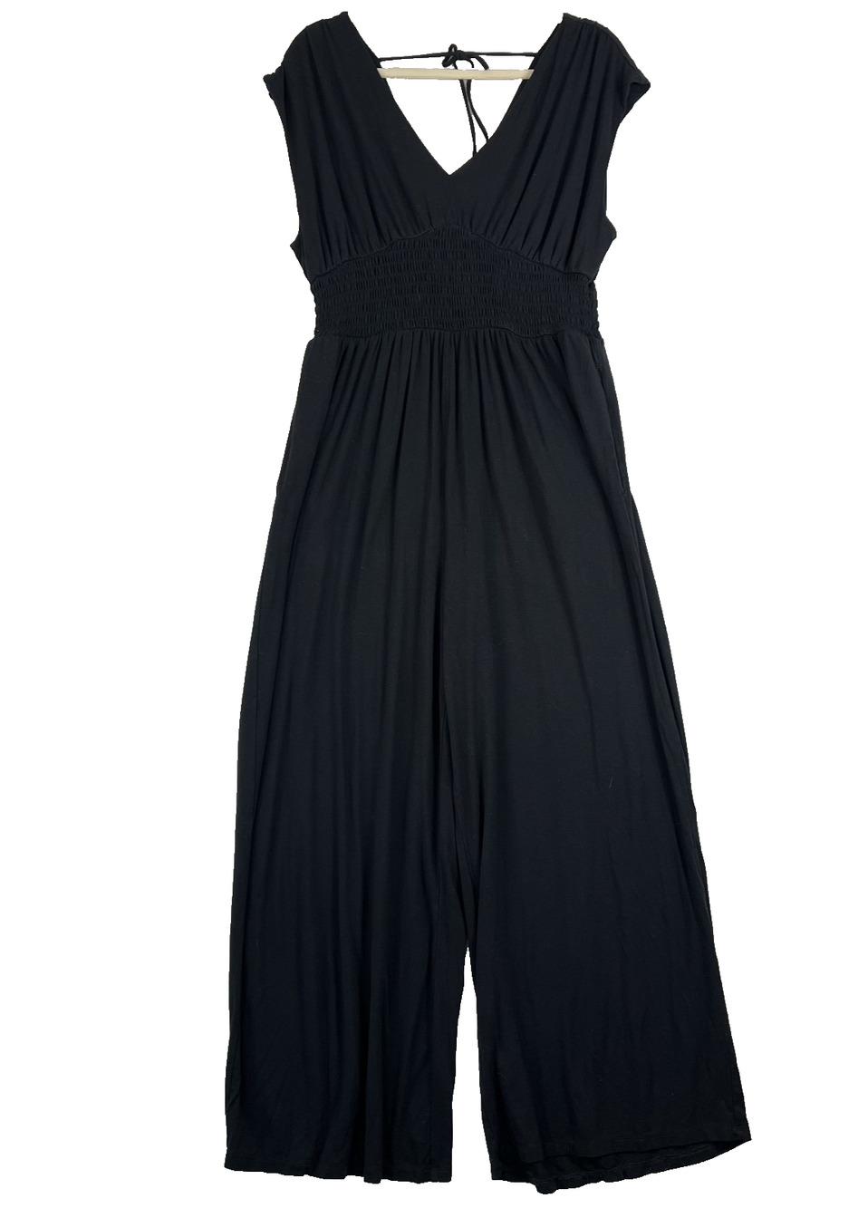 Old Navy Black Short Sleeve Jumpsuit Large Smocked Waist Wide Leg